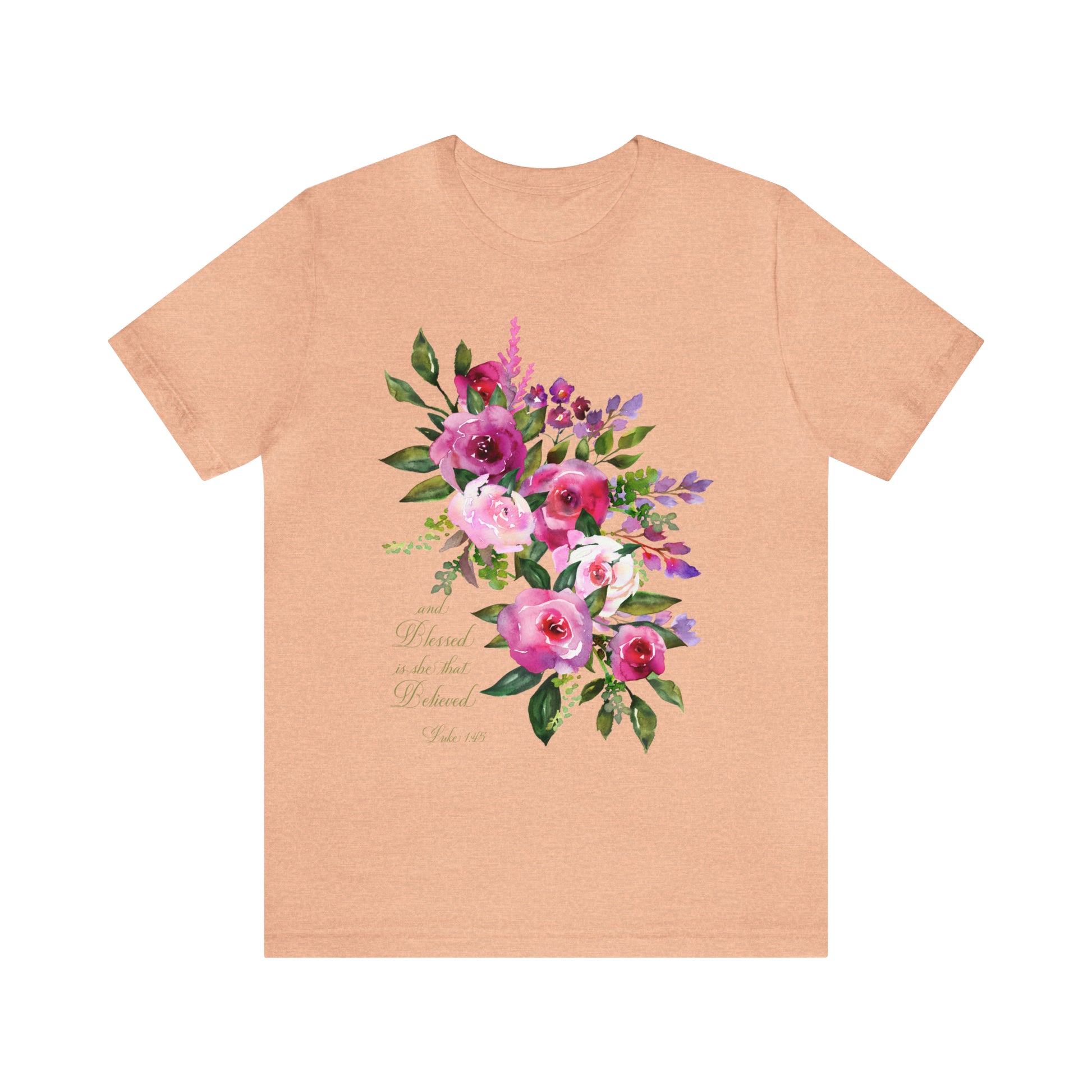 Ladies Floral Watercolor Short Sleeve Tee "Blessed is She"