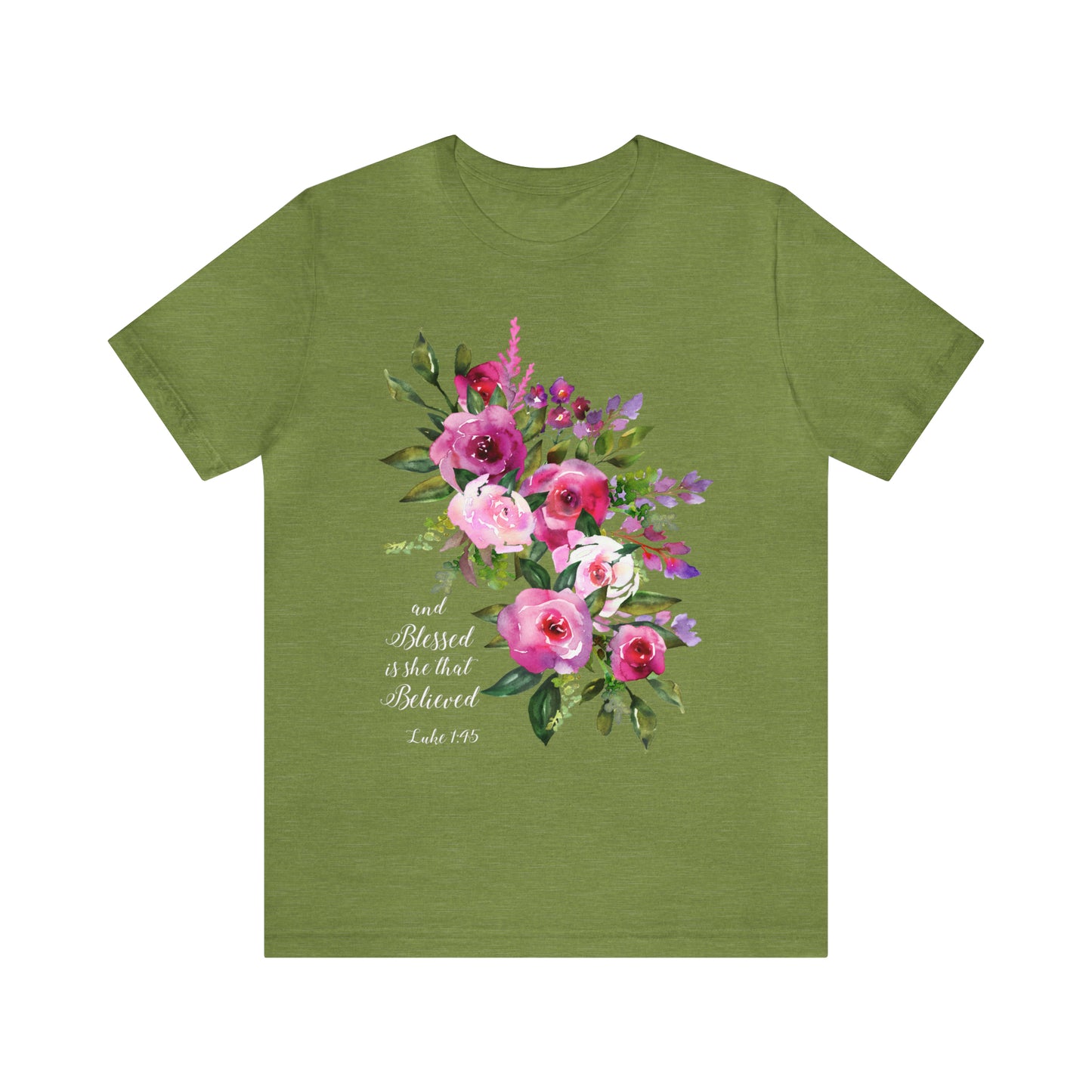 Ladies Floral Watercolor Short Sleeve Tee "Blessed is She"
