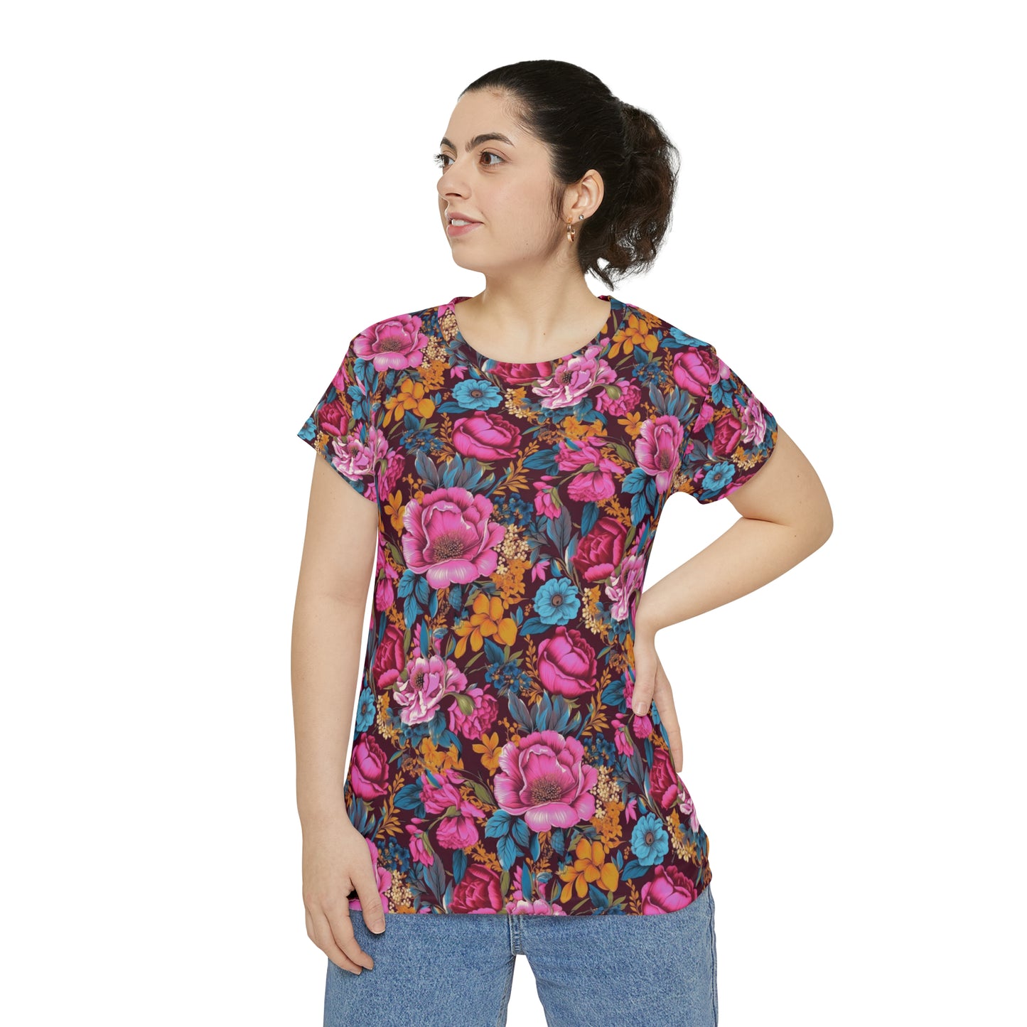 Fuschia Floral Go Everywhere Crew Neck T-Shirt