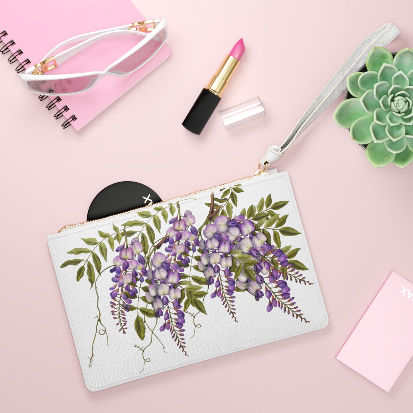 Wisteria on White Clutch Bag