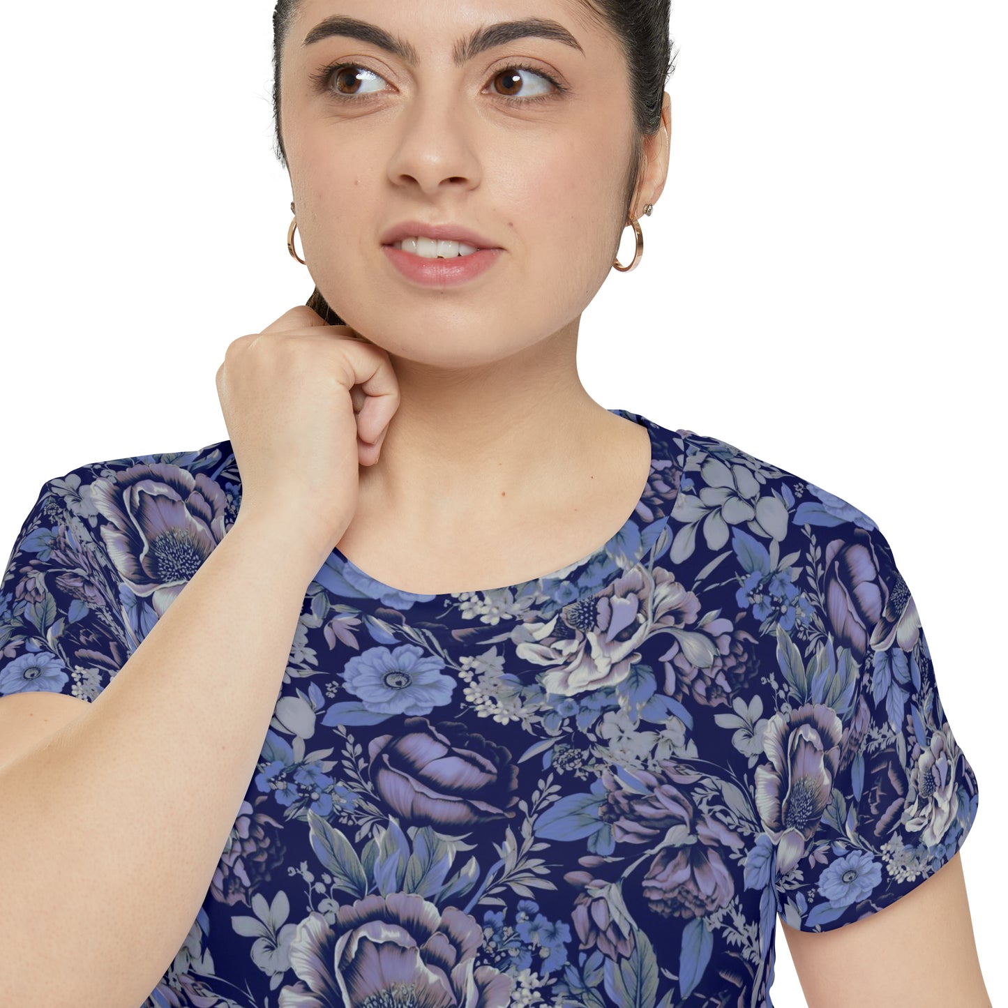 Purple, Gray & Denim Blue Floral Go Everywhere Crew Neck T-Shirt