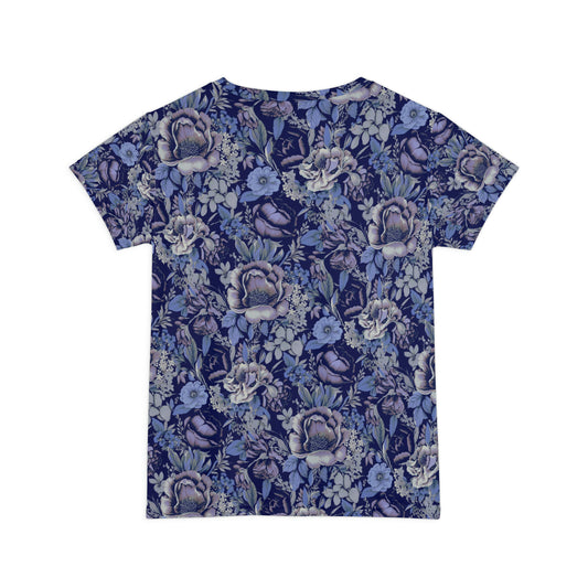 Purple, Gray & Denim Blue Floral Go Everywhere Crew Neck T-Shirt