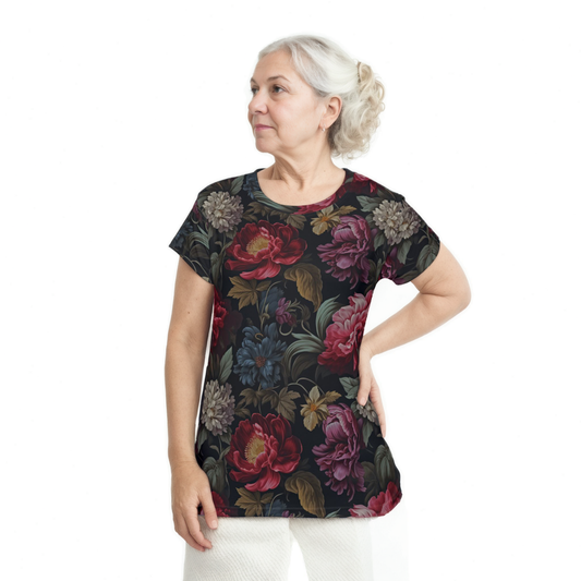 Midnight Garden womans floral short sleeve shirt