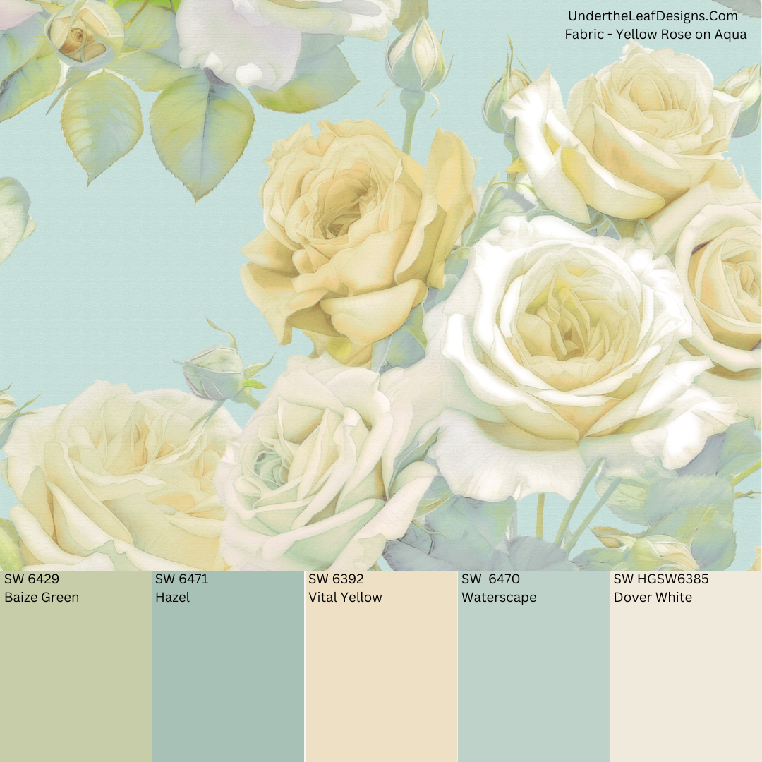 Yellow Roses on Aqua Fabric