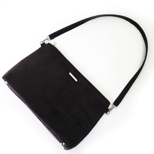 Wisteria on Black Zip Top Shoulder Bag - Vegan Leather/ Suede - UndertheLeafDesigns.com