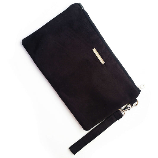 Lilacs on Black Wristlet - vegan leather/suede - UndertheLeafDesigns.com
