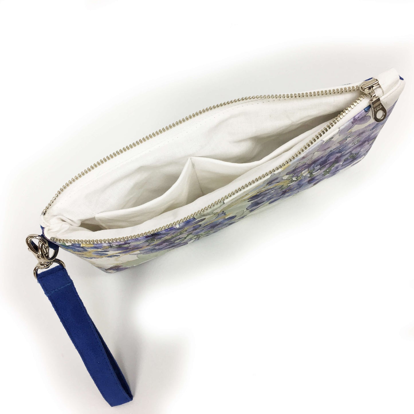 Lilacs on White Wristlet - VeganLeather/Suede - UndertheLeafDesigns.com