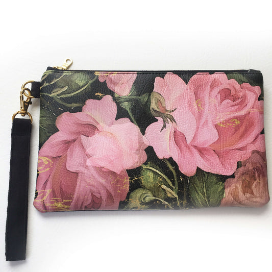 Scroll Rose Wristlet - vegan leather/suede - UndertheLeafDesigns.com