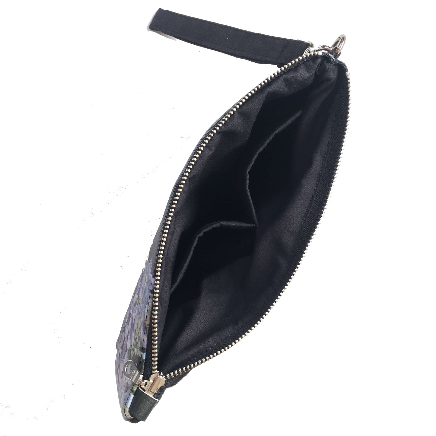 Lilacs on Black Wristlet - vegan leather/suede - UndertheLeafDesigns.com