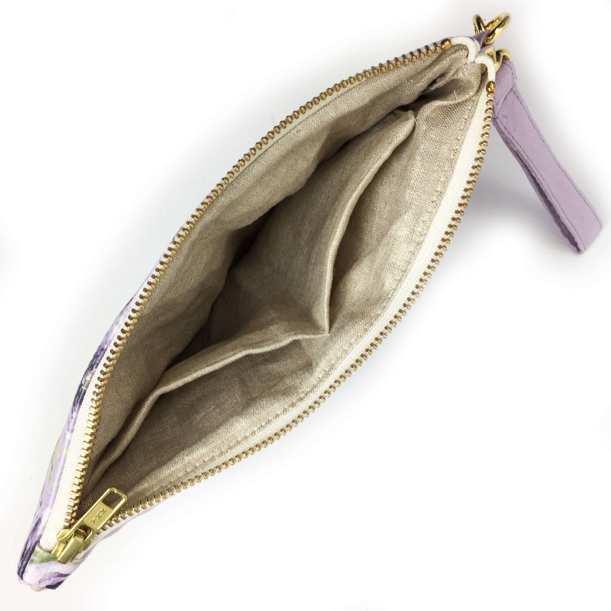 Watercolor mixed floral on lavender wristlet - vegan leather/suede - UndertheLeafDesigns.com