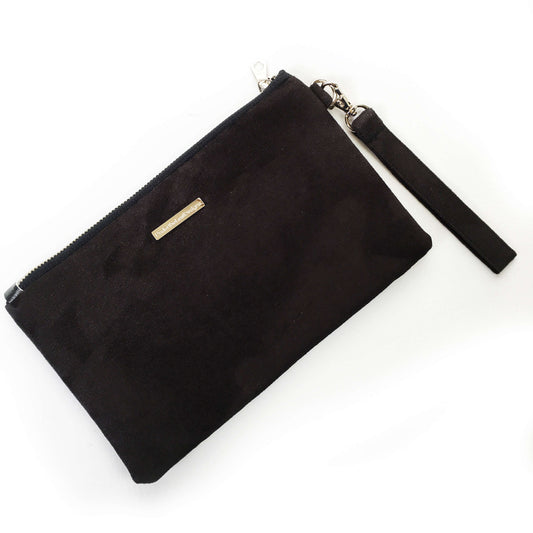 Watercolor mixed floral on black wristlet - vegan leather/suede - UndertheLeafDesigns.com