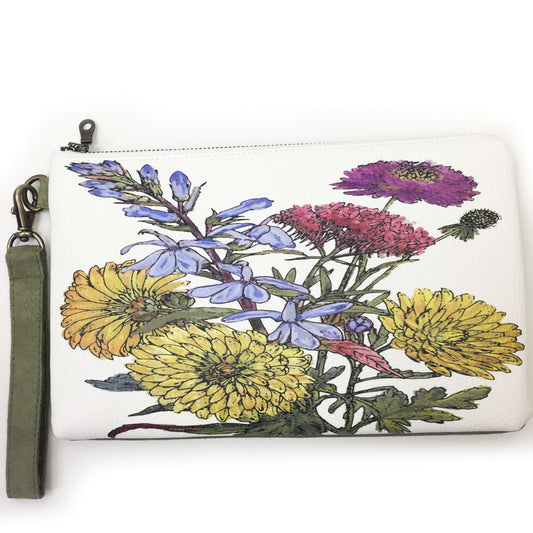 Mum Floral Wristlet - vegan leather/suede - UndertheLeafDesigns.com