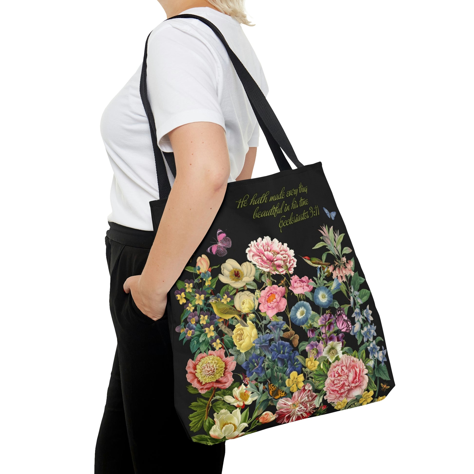 Floral Tote Bag "He hath made every thing beautiful in his time" Ecclesiastes 3:11