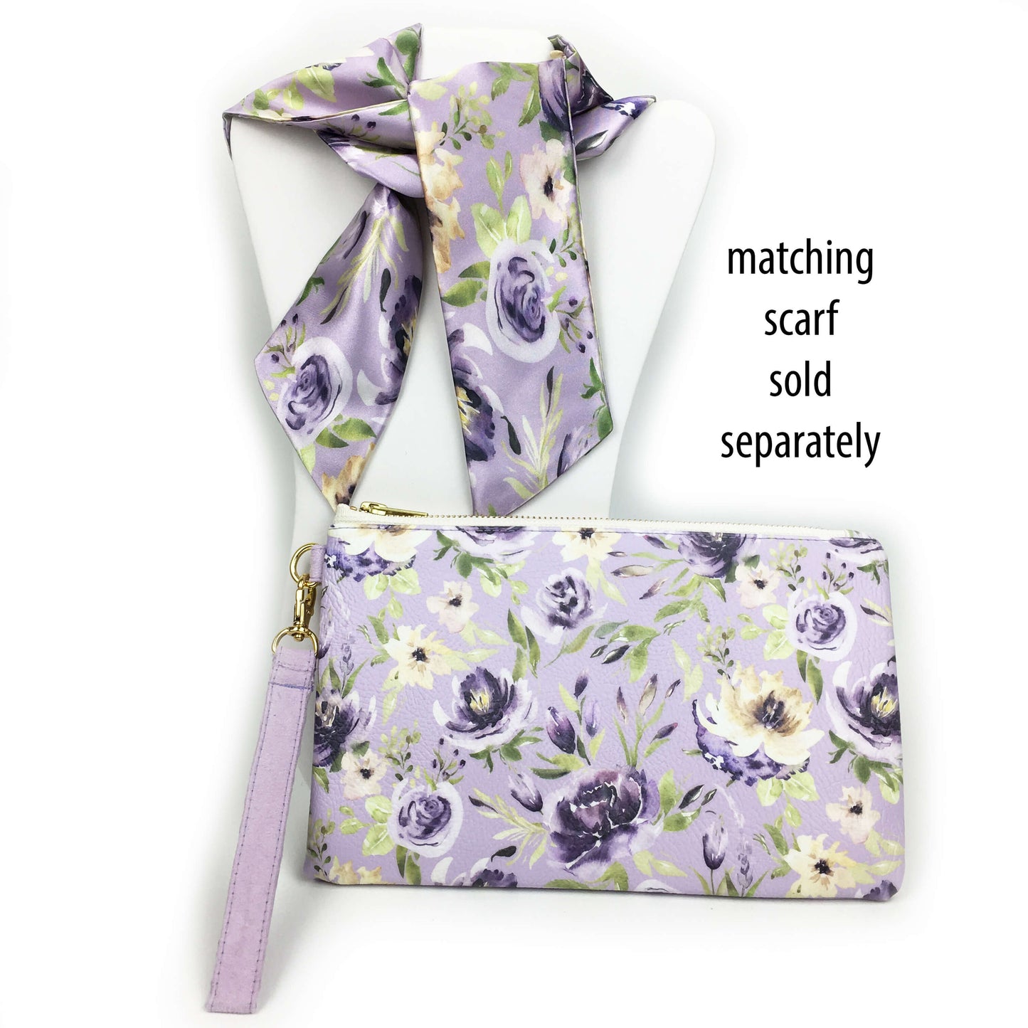 Watercolor mixed floral on lavender wristlet - vegan leather/suede - UndertheLeafDesigns.com