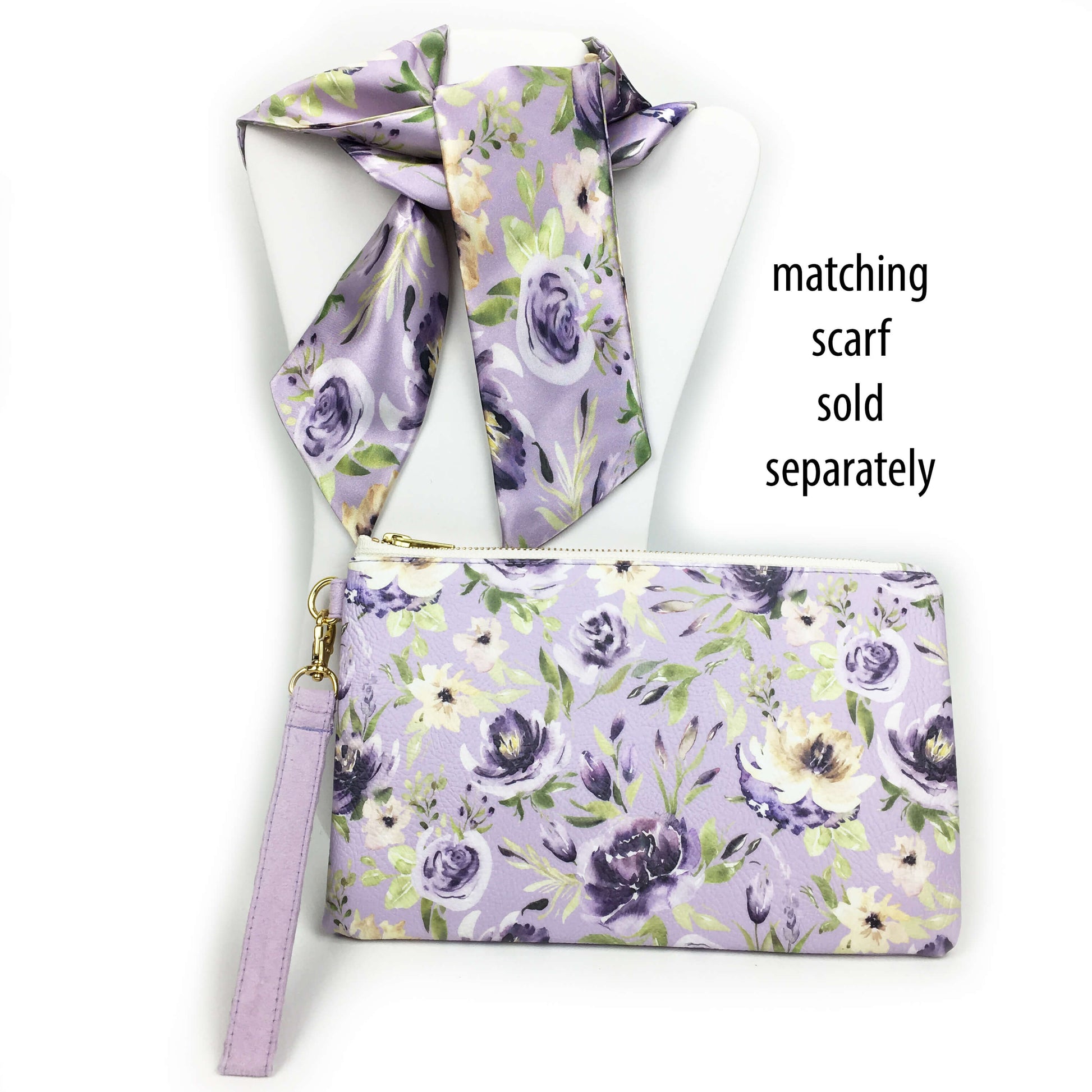 Watercolor mixed floral on lavender wristlet - vegan leather/suede - UndertheLeafDesigns.com