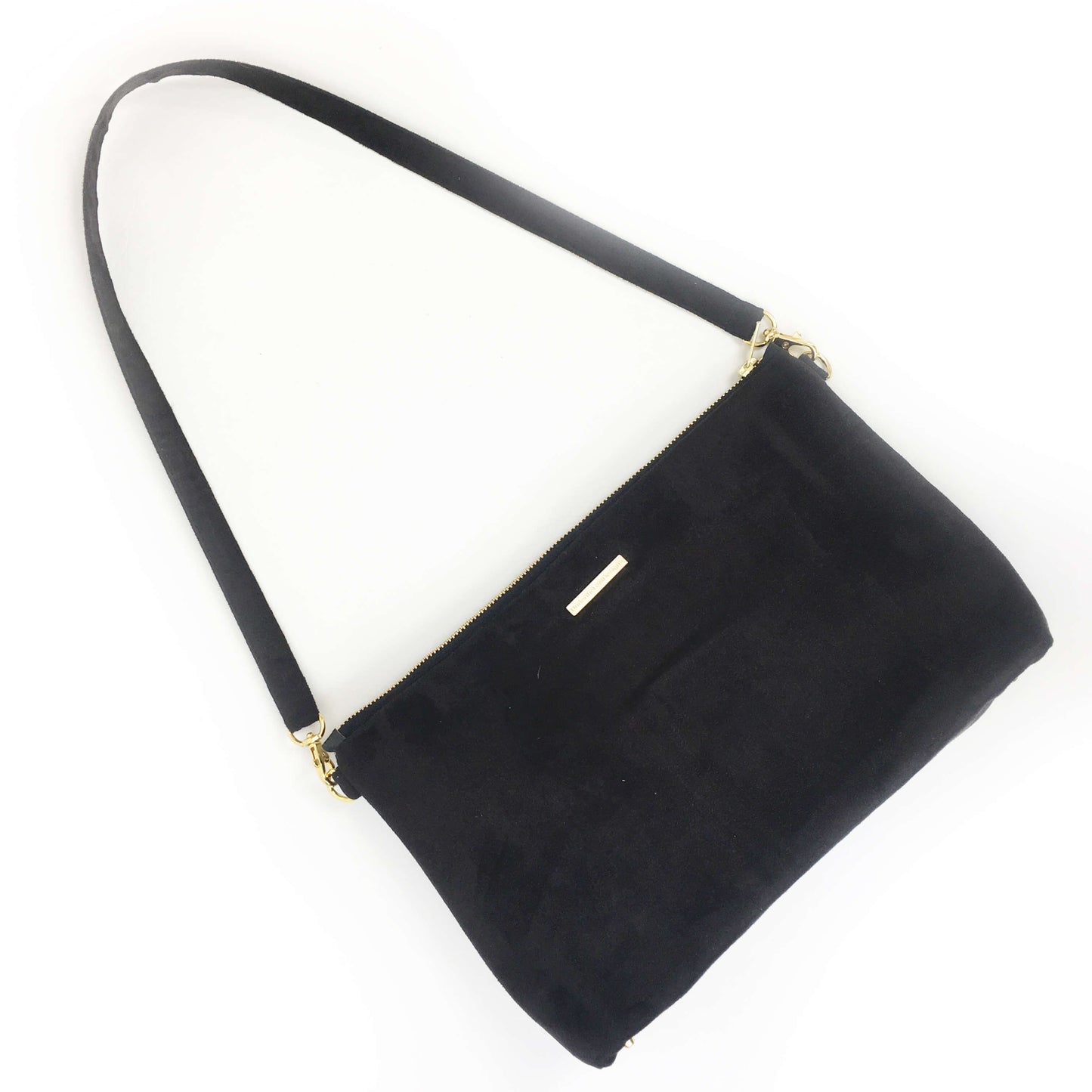 Orchids on Black Zip Top Shoulder Bag - Vegan Leather/ Suede - UndertheLeafDesigns.com