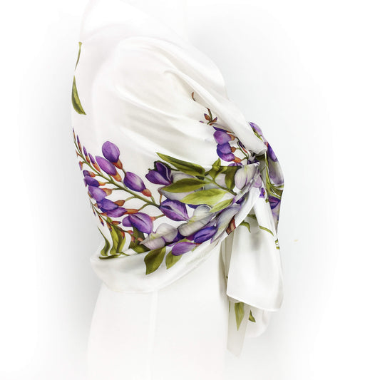 Divine Vines on White Scarf - 100% Silk Habotai - UndertheLeafDesigns.com