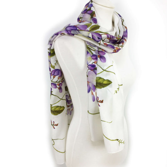 Divine Vines on White Scarf - 100% Silk Habotai - UndertheLeafDesigns.com