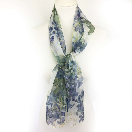 Lilacs on White Chiffon Scarf - UndertheLeafDesigns.com