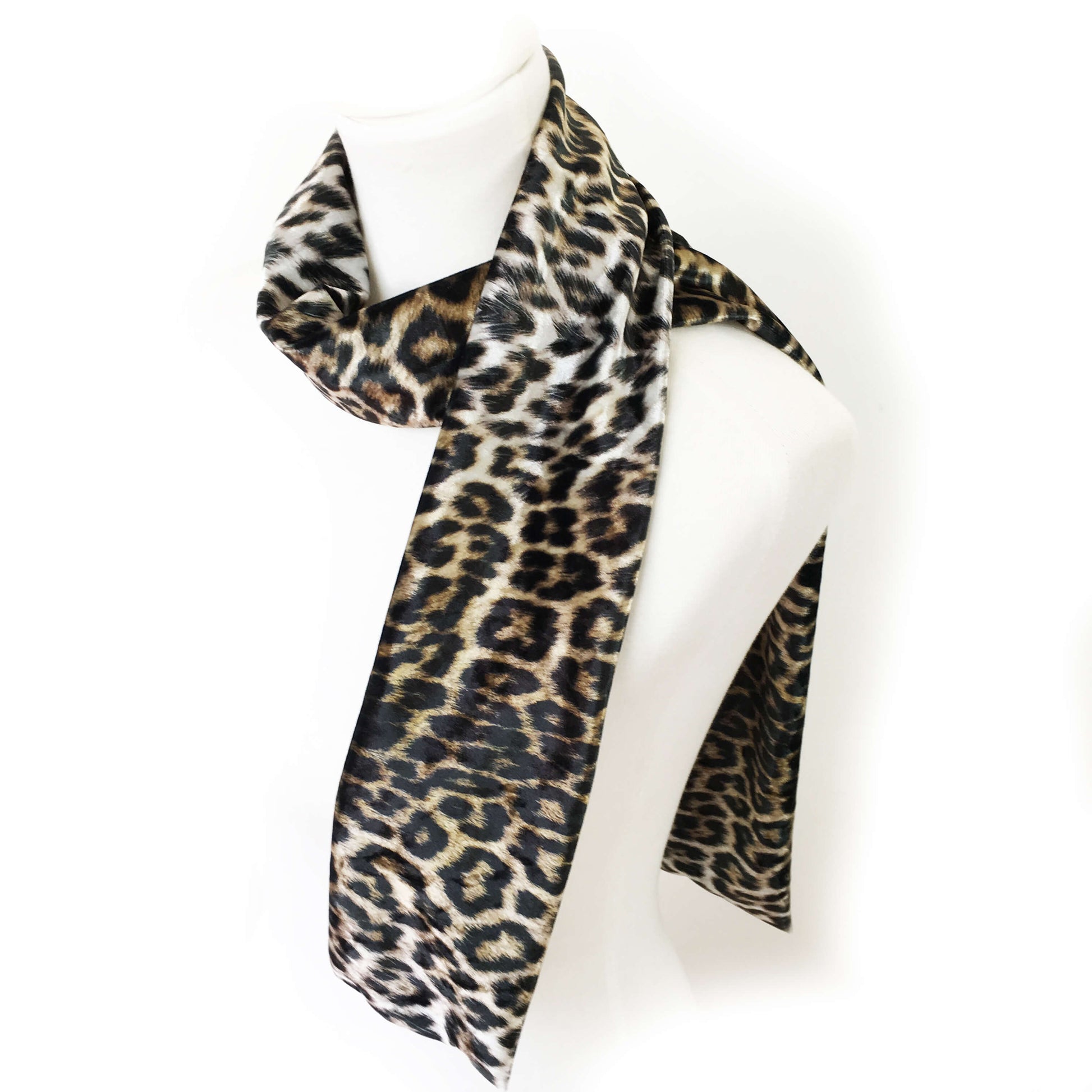 Black and Camel Leopard Scarf - All season velour - UndertheLeafDesigns.com