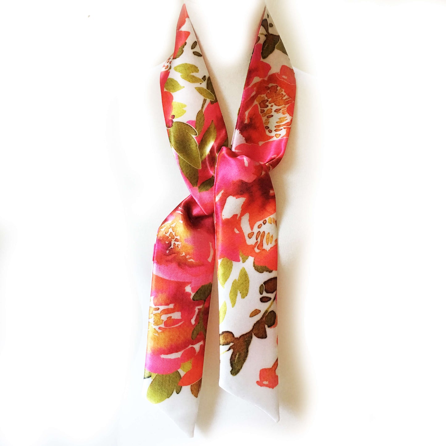 Petals Watercolor skinny scarf on white - UndertheLeafDesigns.com