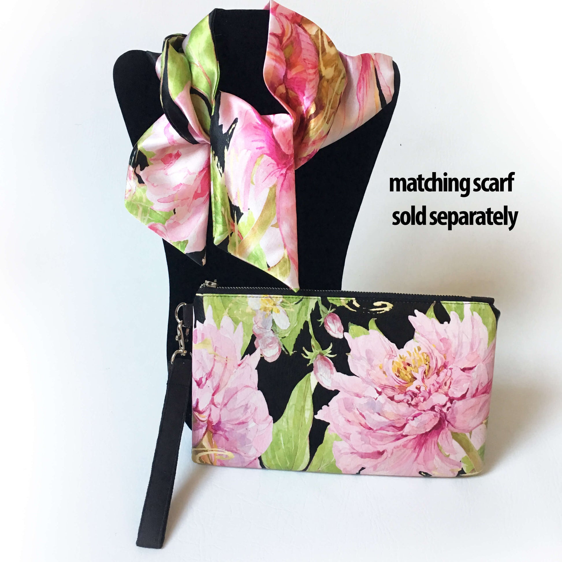 Magenta Watercolor Peony Wristlet - vegan leather/suede - UndertheLeafDesigns.com