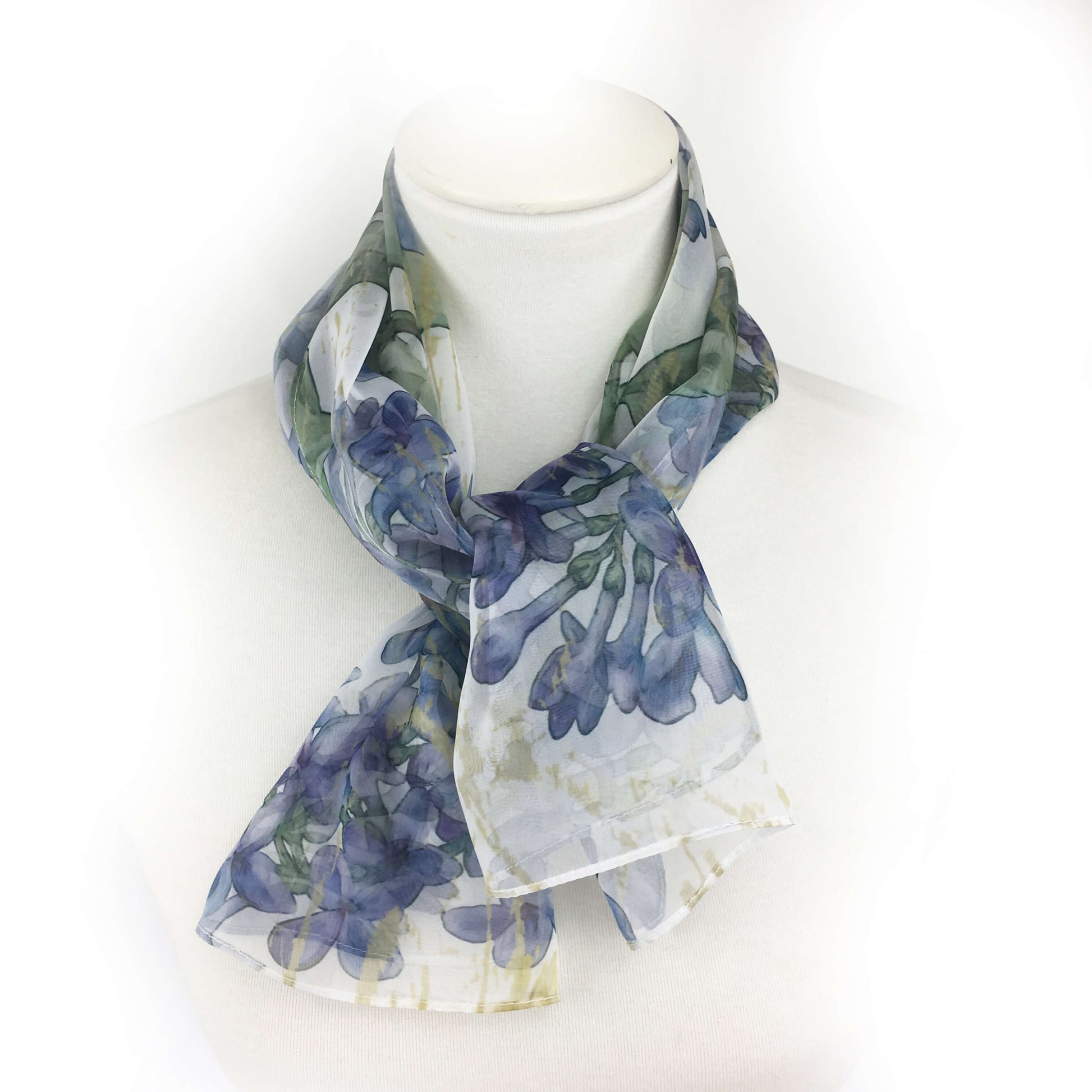 Lilacs on White Chiffon Scarf - UndertheLeafDesigns.com