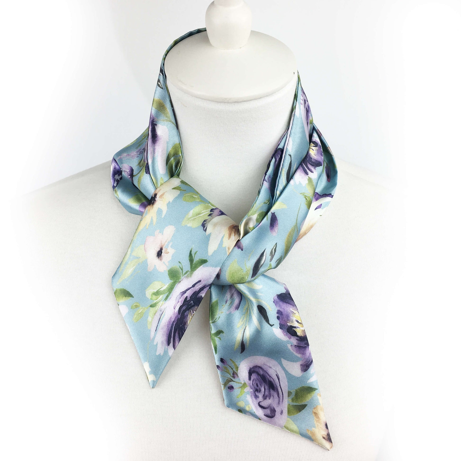 Watercolor Mixed Floral Skinny Scarf on Turquoise - UndertheLeafDesigns.com