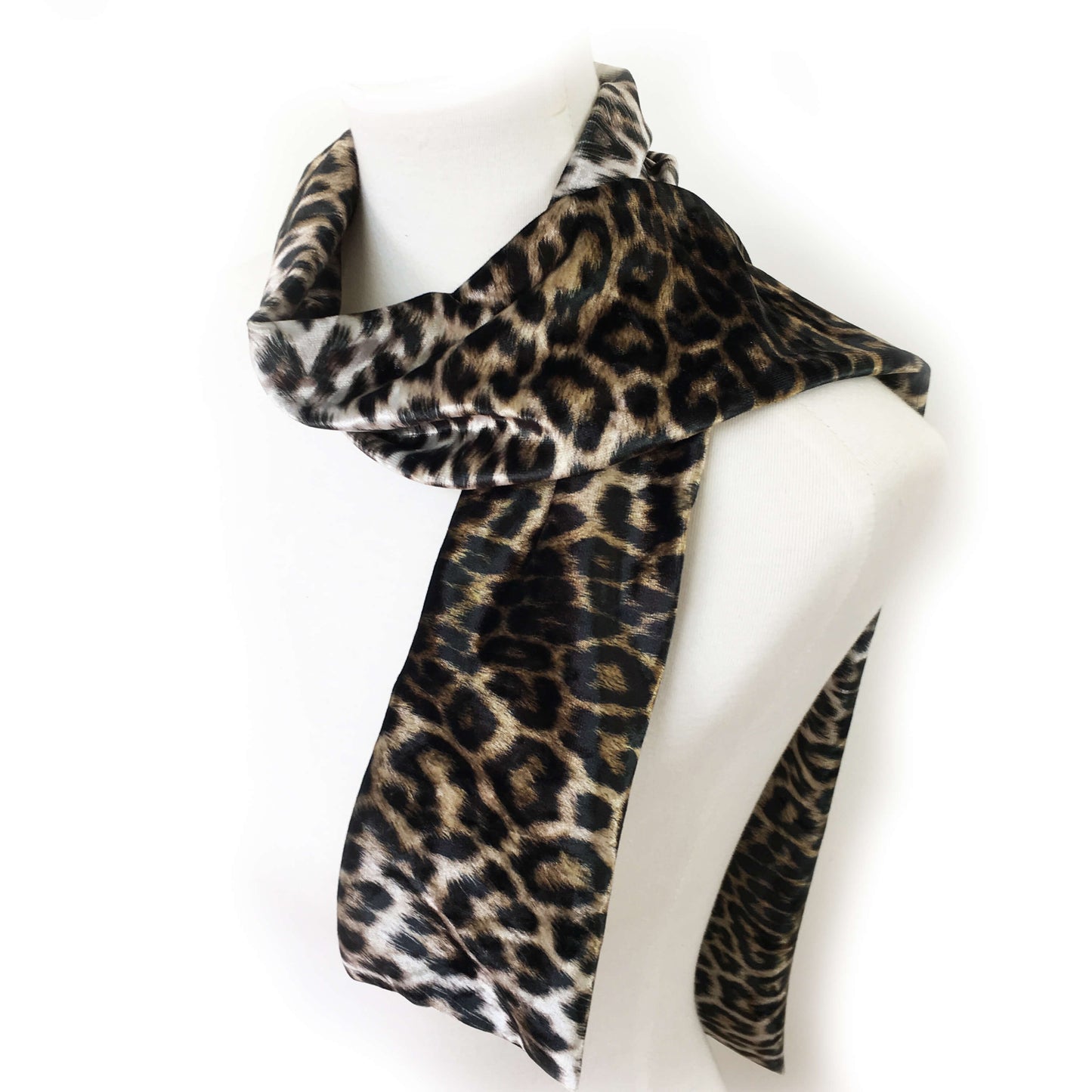 Black and Camel Leopard Scarf - All season velour - UndertheLeafDesigns.com
