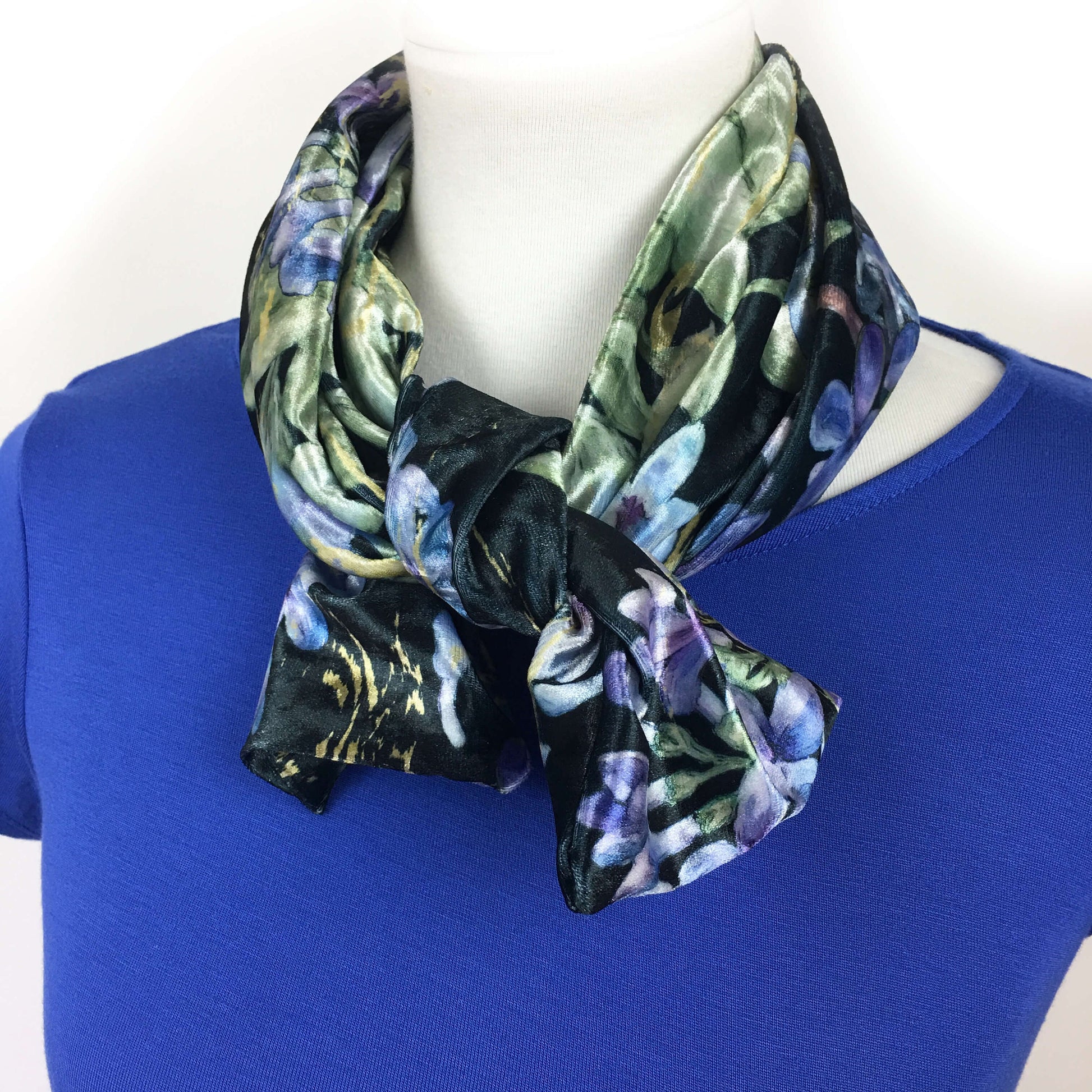 Lilacs Velour Scarf, Womans Scarf, All season, Luminous Scarf, hand painted scarf, artist scarf, Wear all day or evening
