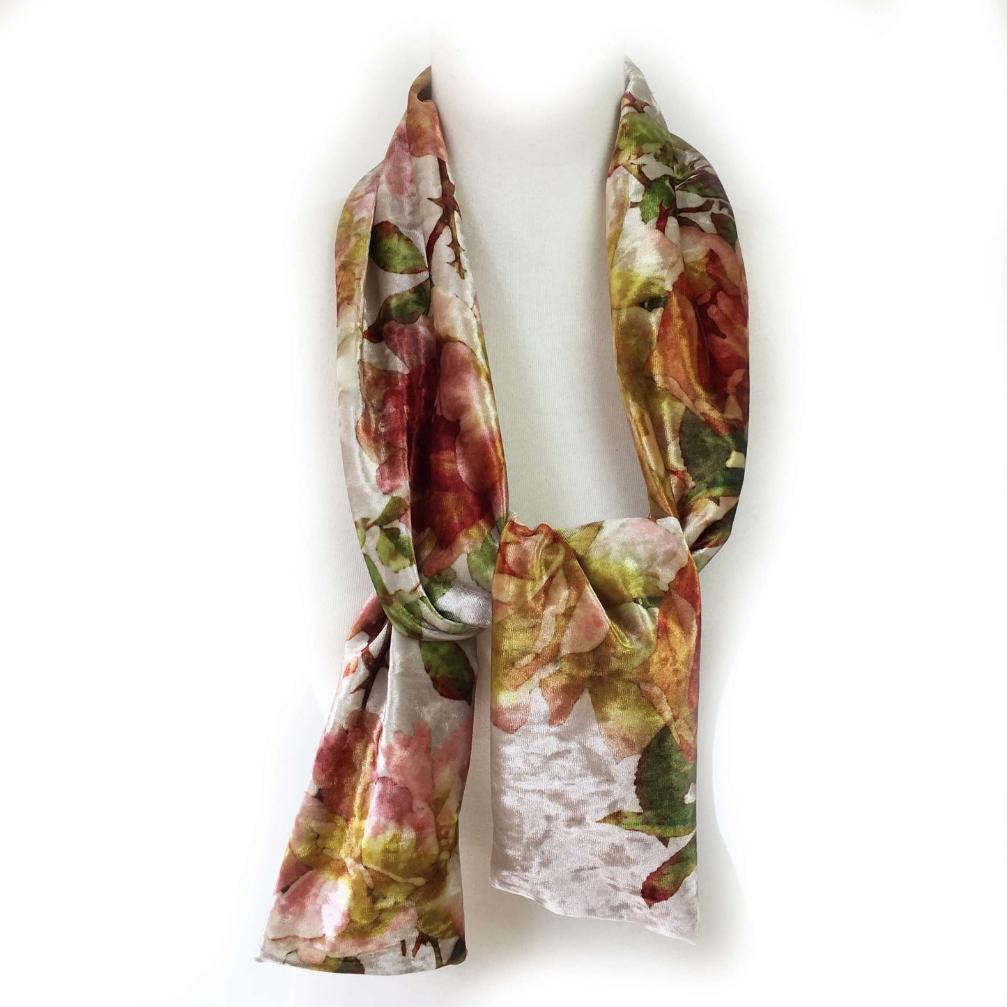 Rose Velour Scarf, Womans Scarf, All season, Luminous Scarf, hand painted scarf, artist scarf, Wear all day or evening