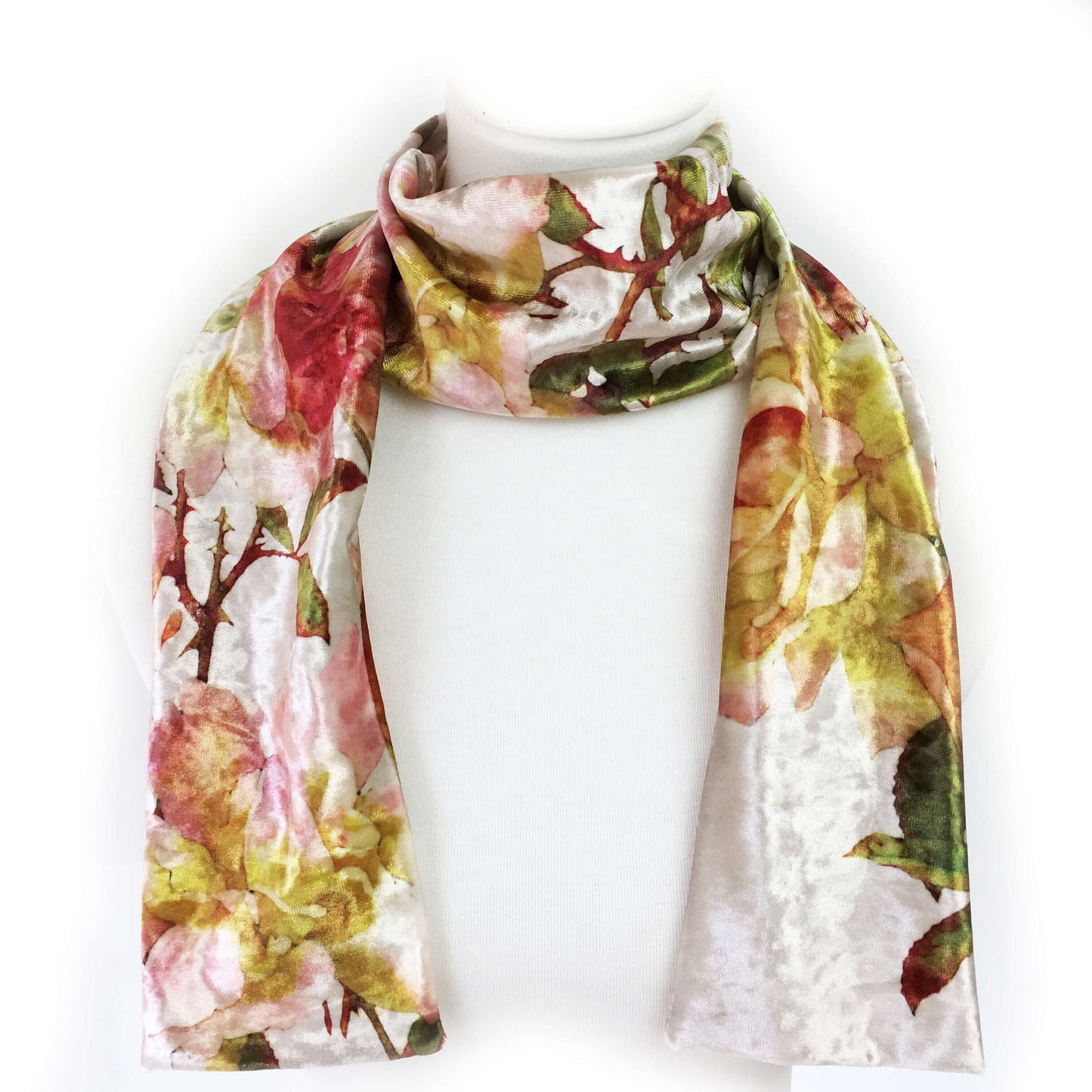 Rose Velour Scarf, Womans Scarf, All season, Luminous Scarf, hand painted scarf, artist scarf, Wear all day or evening