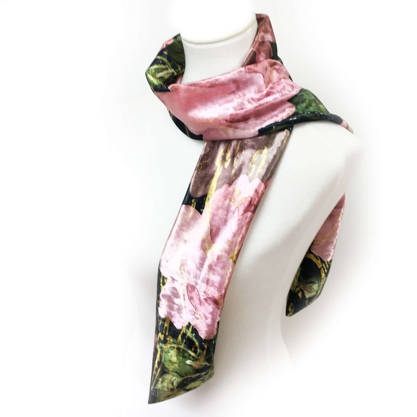 Pink Scroll Rose Scarf Velour Scarf, Womans Scarf, All season, Luminous Scarf, hand painted scarf, artist scarf, Wear all day or evening
