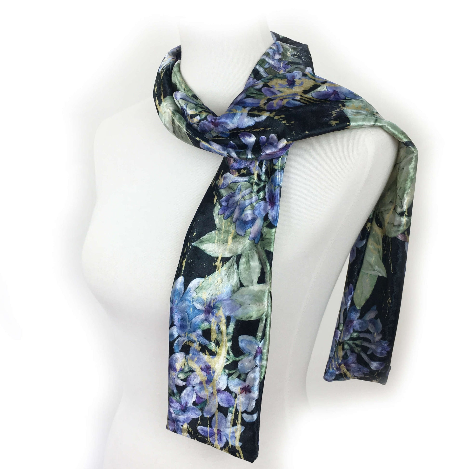 Lilacs Velour Scarf, Womans Scarf, All season, Luminous Scarf, hand painted scarf, artist scarf, Wear all day or evening
