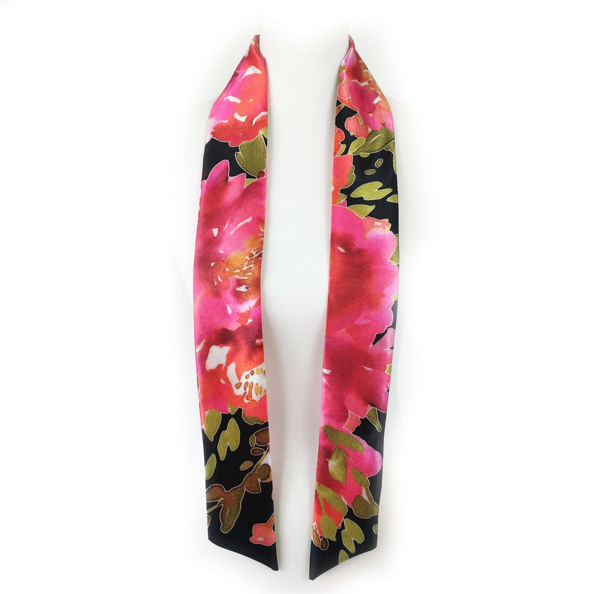 Petals Skinny Scarf,Woman Scarf, All season scarf, Lightweight Scarf,ladies scarf, artist scarf, floral scarf, satin scarf, Magenta