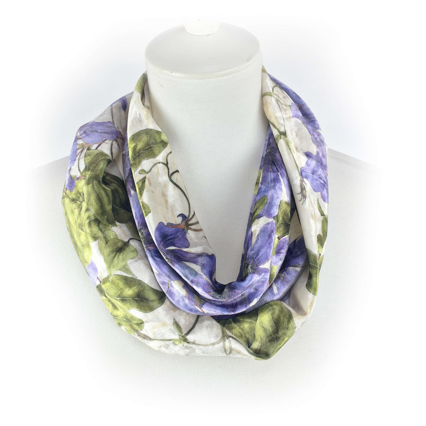 Clematis,Velour Scarf,Womans scarf,Periwinkle,Blue scarf,All season scarf,Lightweight scarf,Hand painted scarf,Ladies scarf,Botanical scarf
