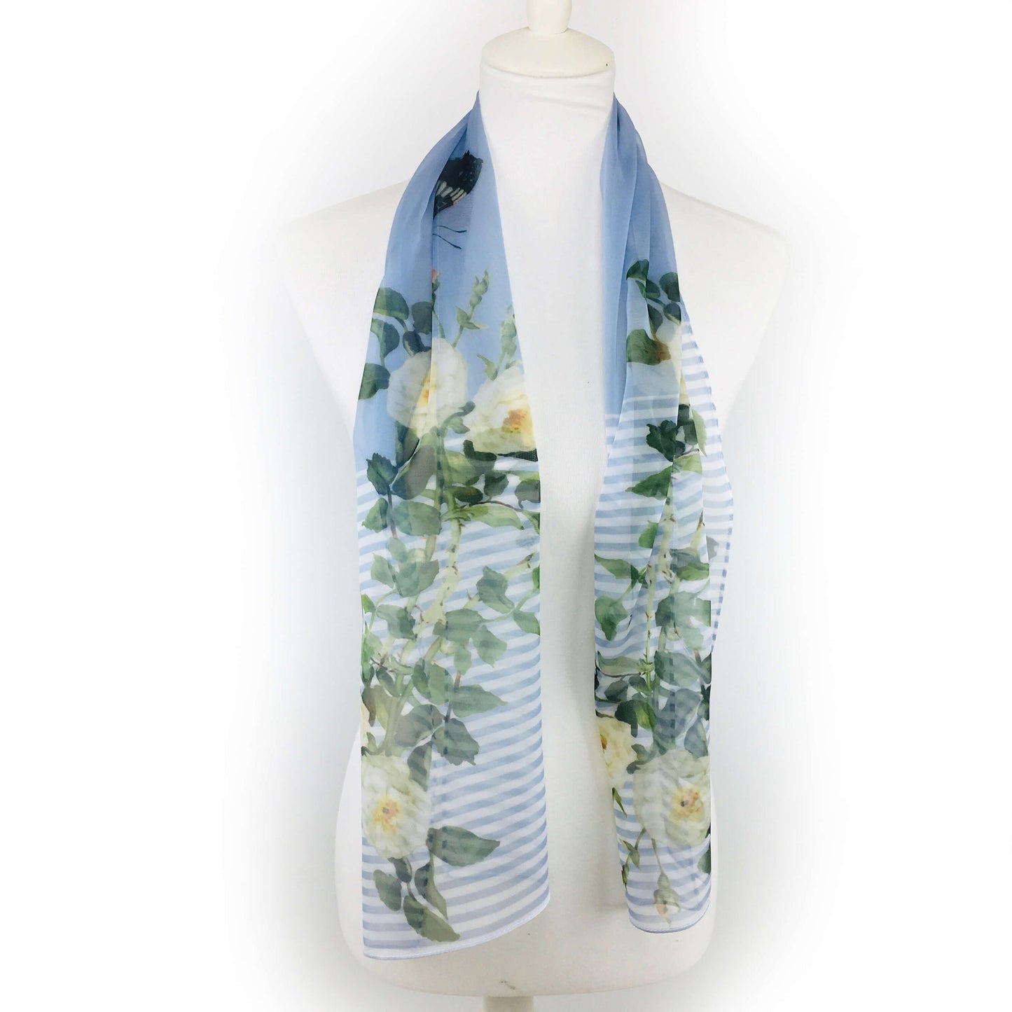 Striped Rose Scarf, Chiffon Scarf, Woman Scarf, All season scarf, Lightweight Scarf,ladies scarf, artist scarf