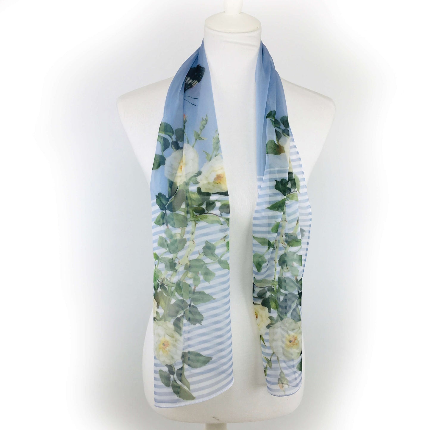 Striped Rose Scarf, Chiffon Scarf, Woman Scarf, All season scarf, Lightweight Scarf,ladies scarf, artist scarf