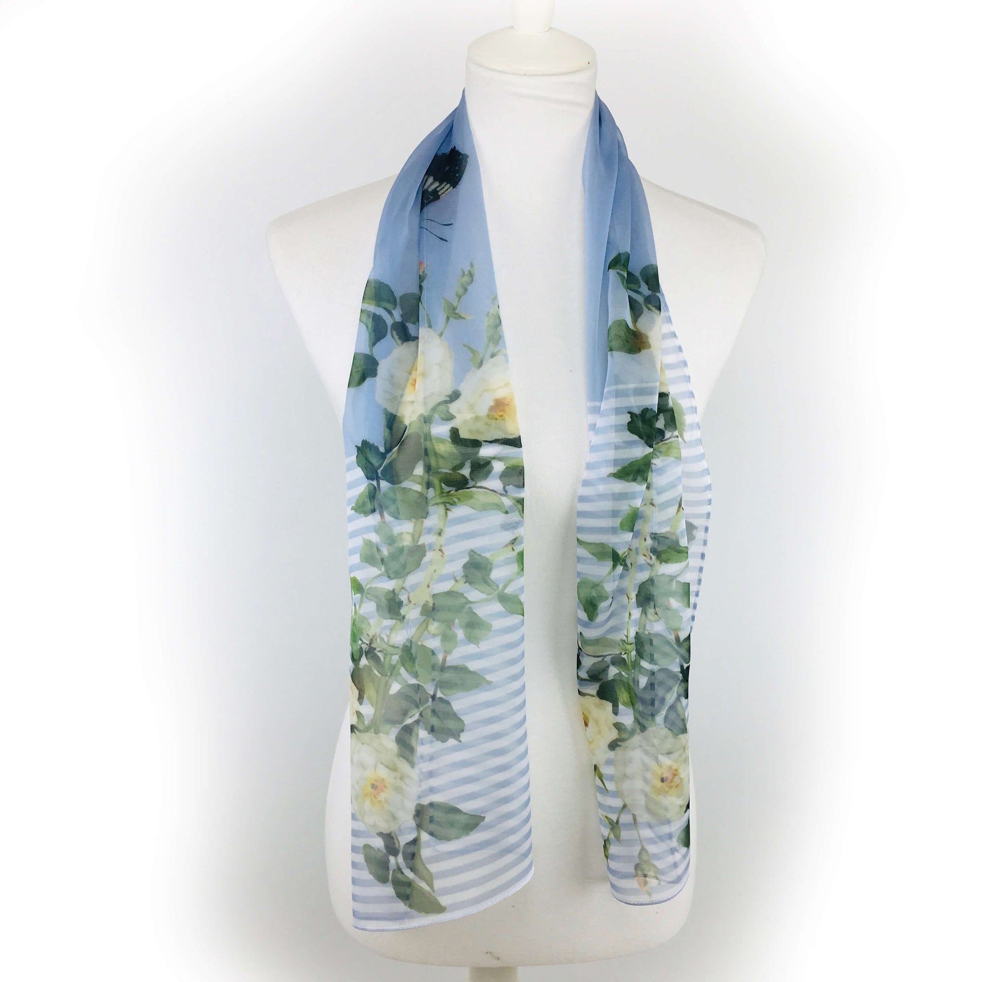 Striped Rose Scarf, Chiffon Scarf, Woman Scarf, All season scarf, Lightweight Scarf,ladies scarf, artist scarf