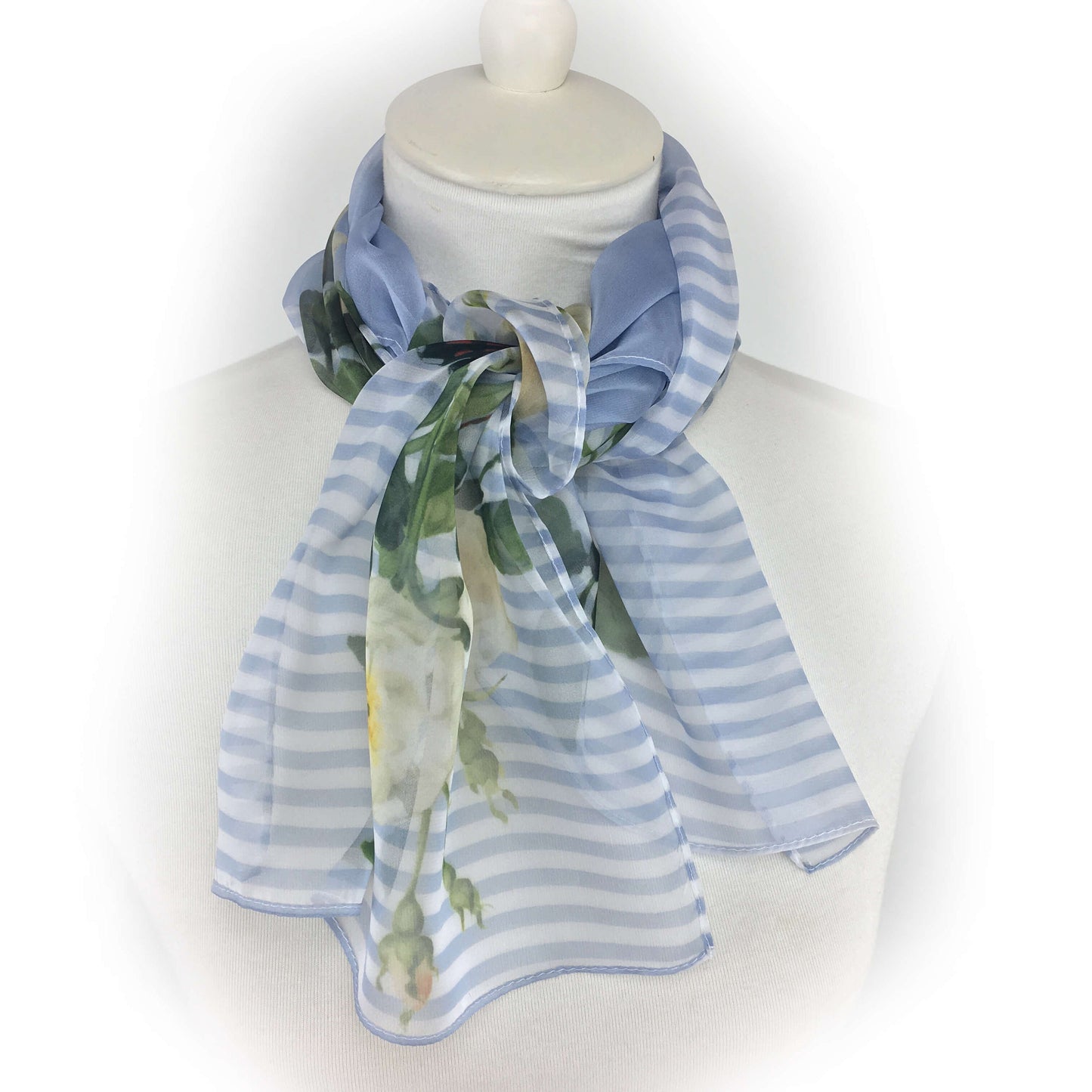 Striped Rose Scarf, Chiffon Scarf, Woman Scarf, All season scarf, Lightweight Scarf,ladies scarf, artist scarf
