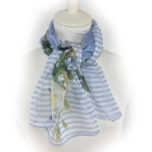 Striped Rose Scarf, Chiffon Scarf, Woman Scarf, All season scarf, Lightweight Scarf,ladies scarf, artist scarf