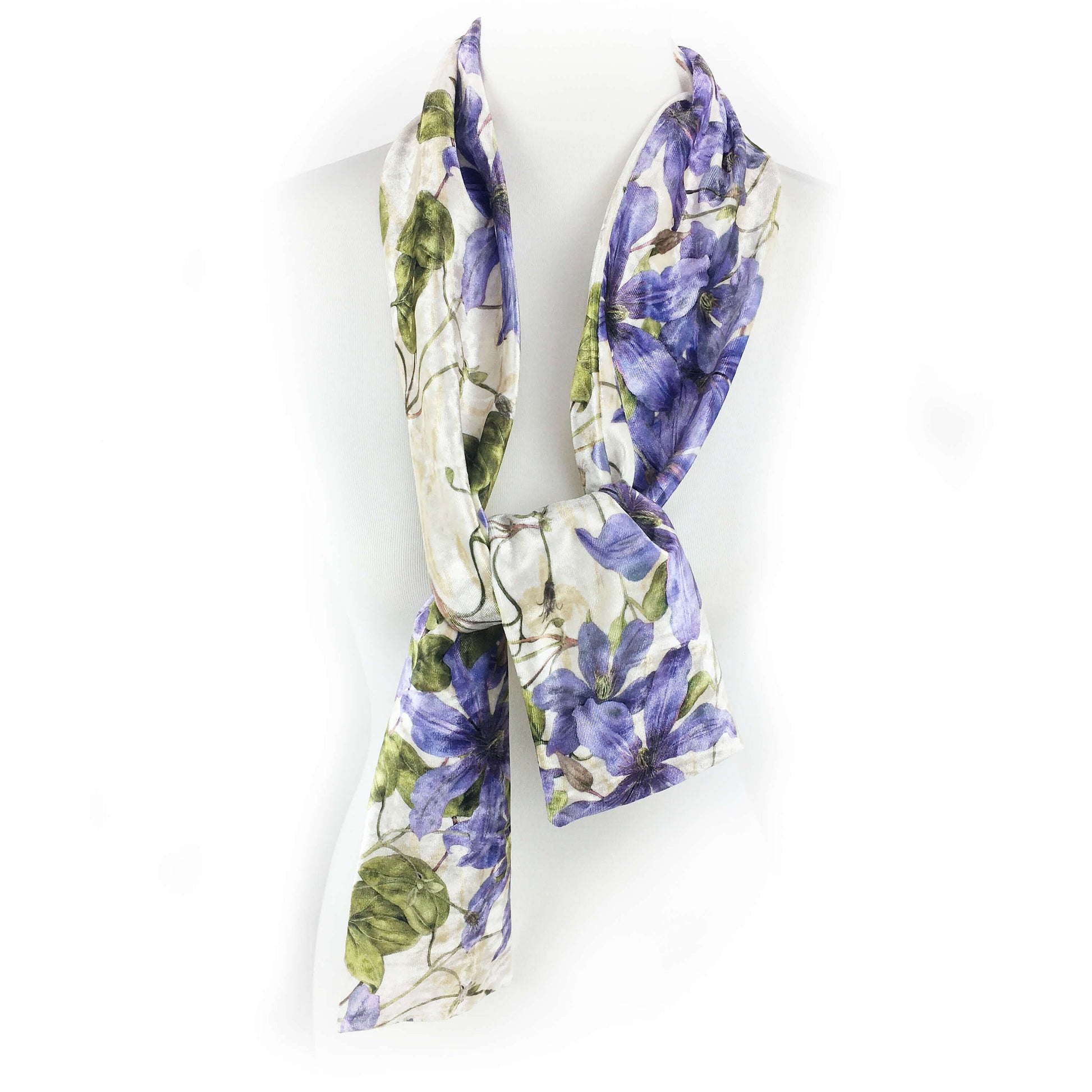 Clematis,Velour Scarf,Womans scarf,Periwinkle,Blue scarf,All season scarf,Lightweight scarf,Hand painted scarf,Ladies scarf,Botanical scarf
