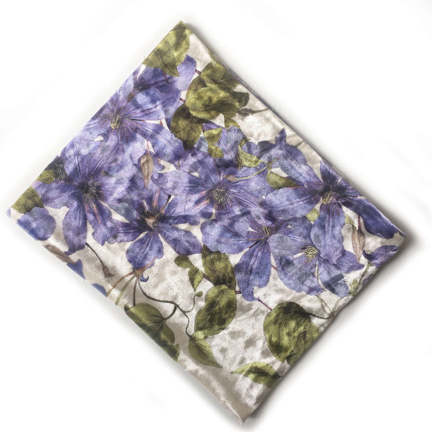 Periwinkle Clematis, Versatile Scarf, Headband, HatBand, Neck Warmer, Ladies Scarf, Velour Scarf, Designer Gaiter, Handpainted and printed