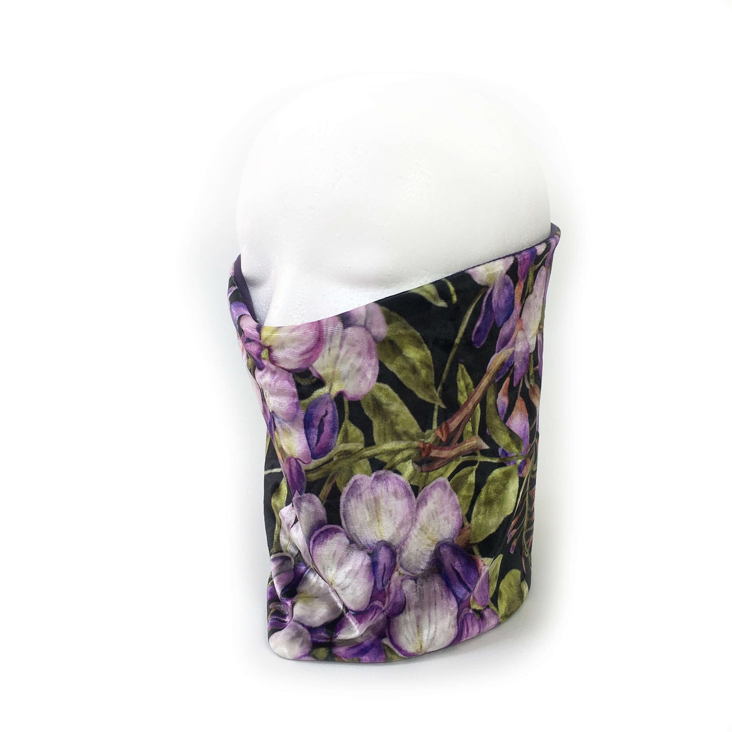 Wisteria, Versatile Scarf, Headband, HatBand, Neck Warmer, Ladies Scarf, Velour Scarf, Designer Gaiter, Handpainted and printed