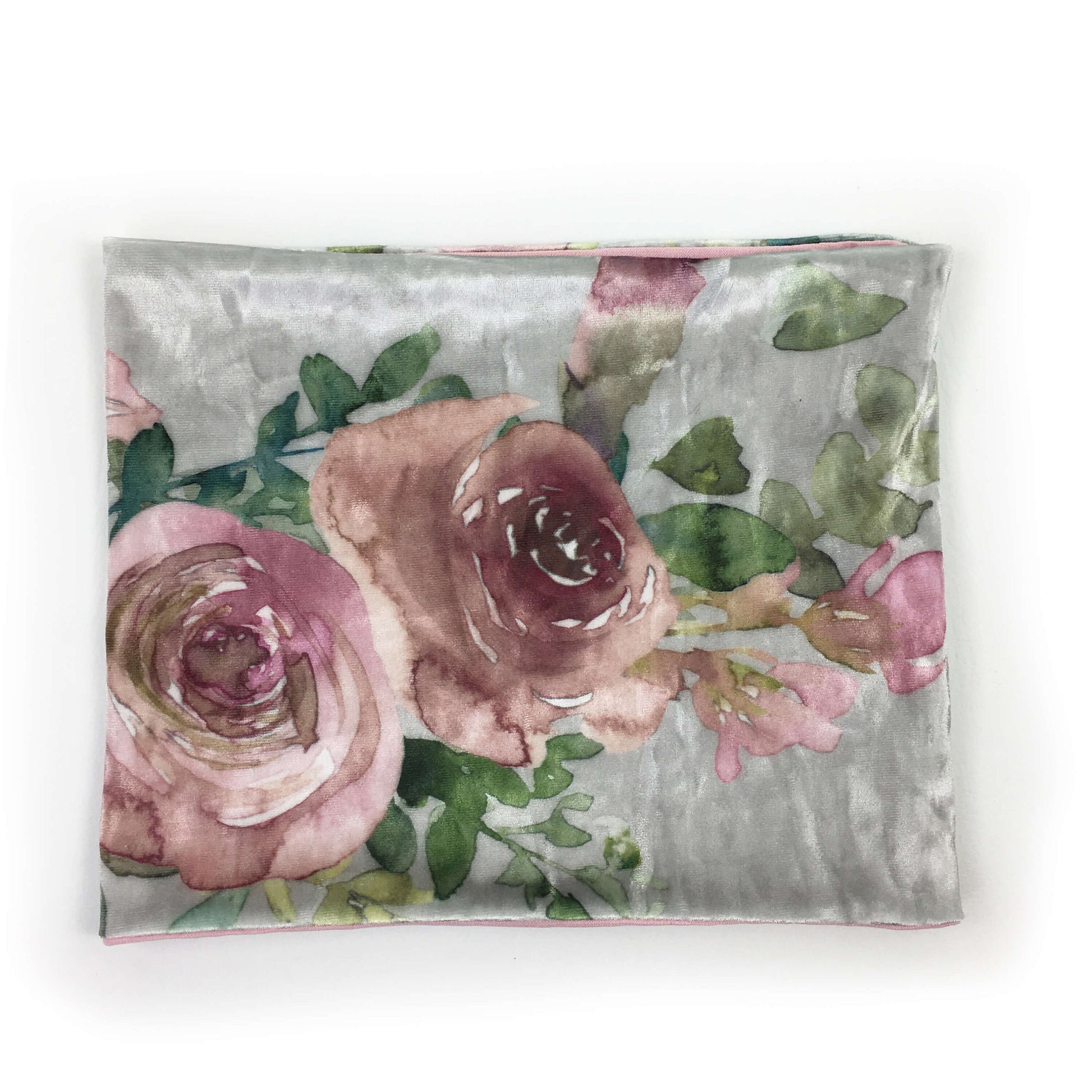 Pink Rose Watercolor,  Versatile Scarf, Headband, HatBand, Neck Warmer, Ladies Scarf, Velour Scarf, Designer Gaiter, Handpainted and printed