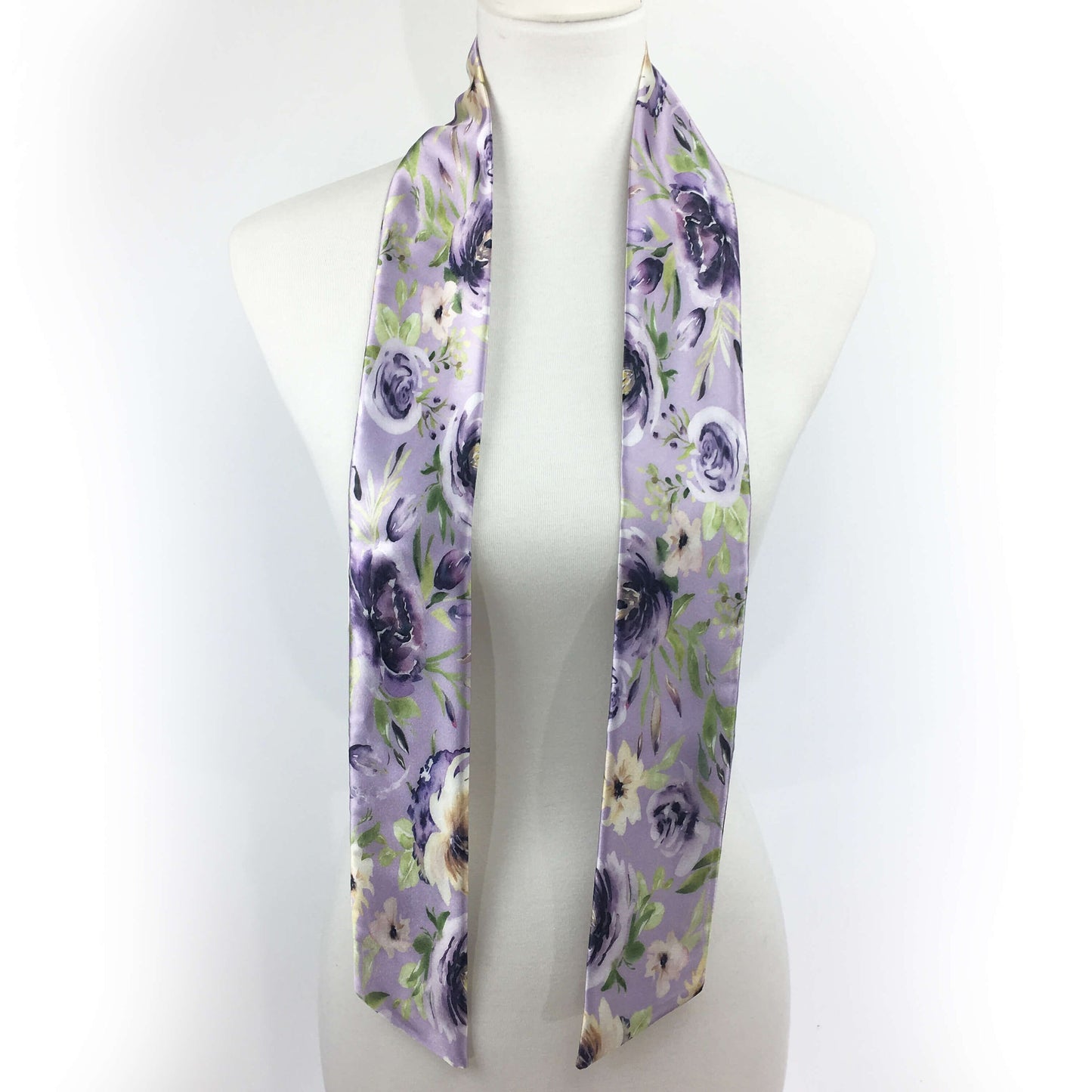 Mixed Watercolor Lavender,Skinny Scarf,Woman Scarf,All season scarf,LightweightScarf,ladies scarf,artist scarf,painted scarf,satin tie scarf