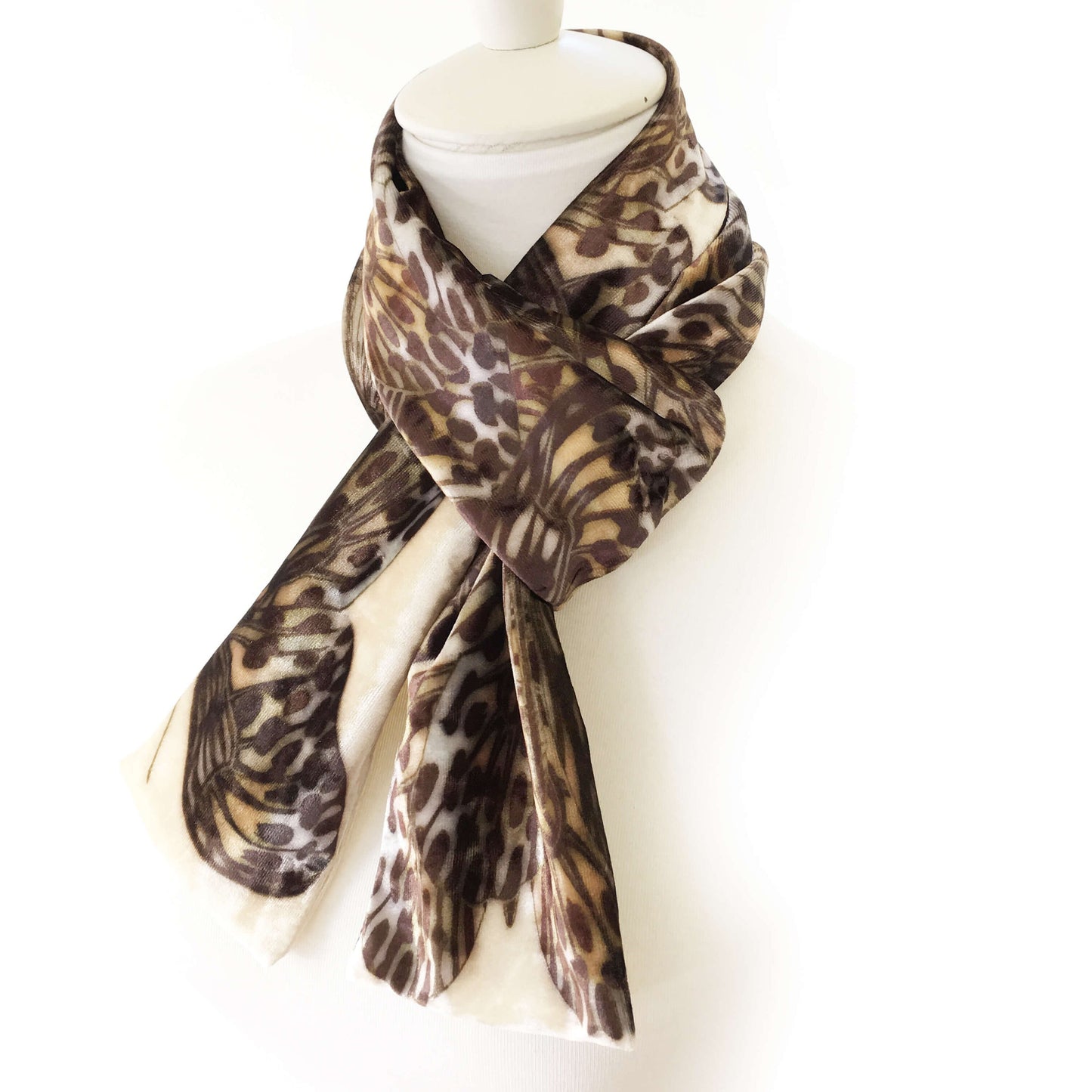 Leopard Butterfly Velour Scarf, Womans Scarf, All season, Luminous Scarf, hand painted scarf, artist scarf, Wear all day or evening