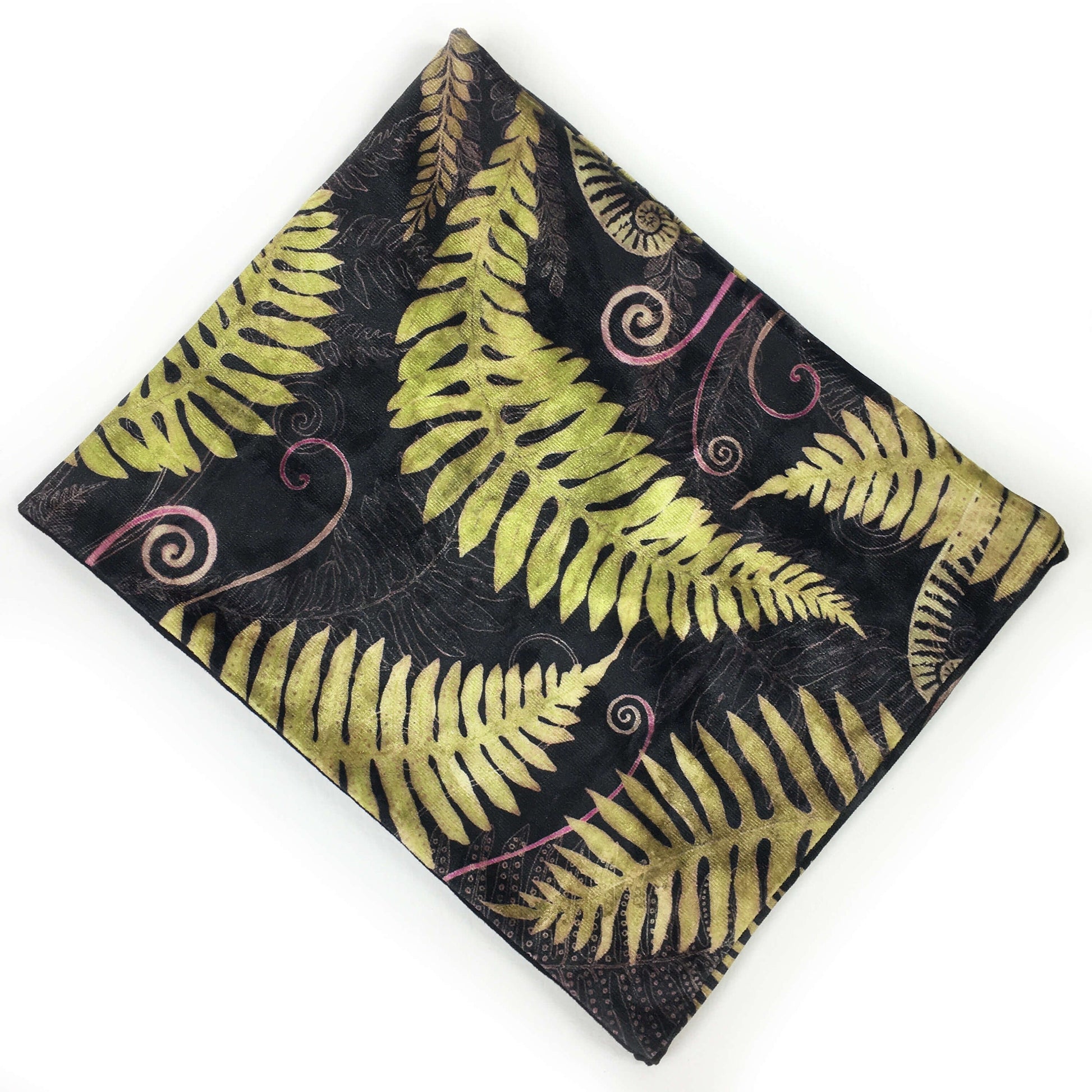 Ferns & Fiddleheads, Versatile Scarf, Headband, HatBand, Neck Warmer, Ladies Scarf, Velour Scarf, Designer Gaiter, Handpainted and printed