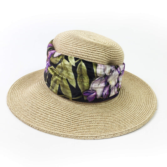 Wisteria, Versatile Scarf, Headband, HatBand, Neck Warmer, Ladies Scarf, Velour Scarf, Designer Gaiter, Handpainted and printed