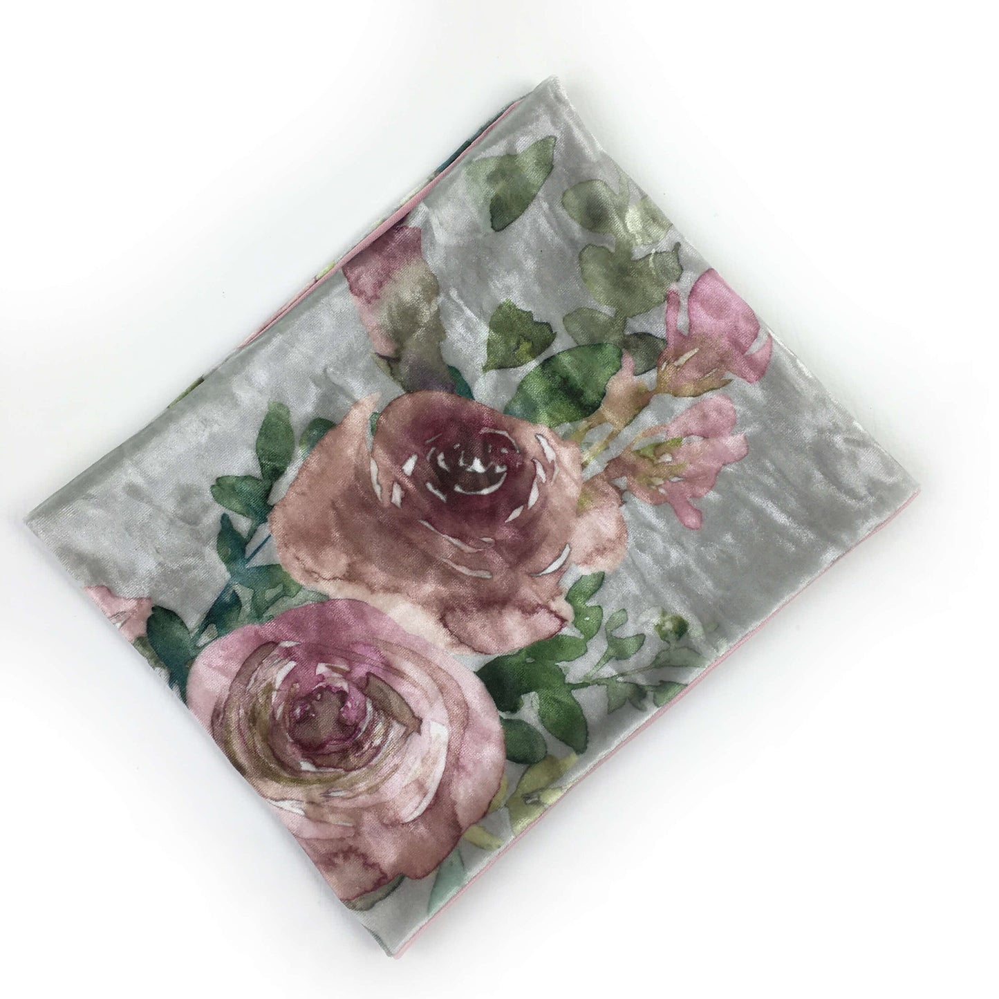 Pink Rose Watercolor, Versatile Scarf, Headband, HatBand, Neck Warmer, Ladies Scarf, Velour Scarf, Designer Gaiter, Handpainted and printed